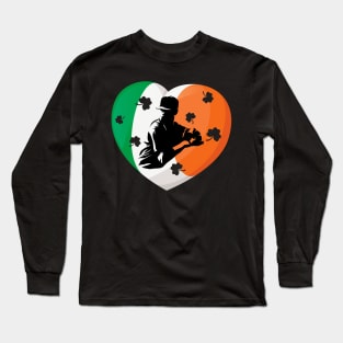 Baseball Player Ireland Heart Flag St. Patrick's Day Long Sleeve T-Shirt